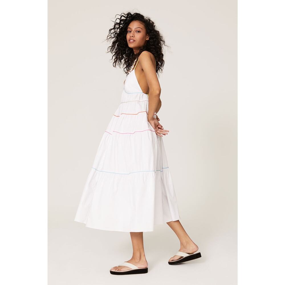 Staud NWT Cleo Tiered Poplin Midi Dress XL Rainbow Trim Cotton - Picture 15 of 16
